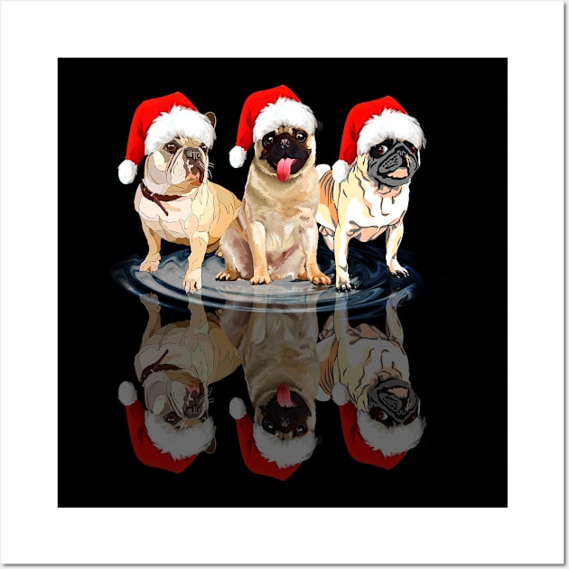 Shadow Pugs Dog Christmas Sweatershirt Cute Pugs Santar Hat Gift T-Shirt Wall Art by kimmygoderteart